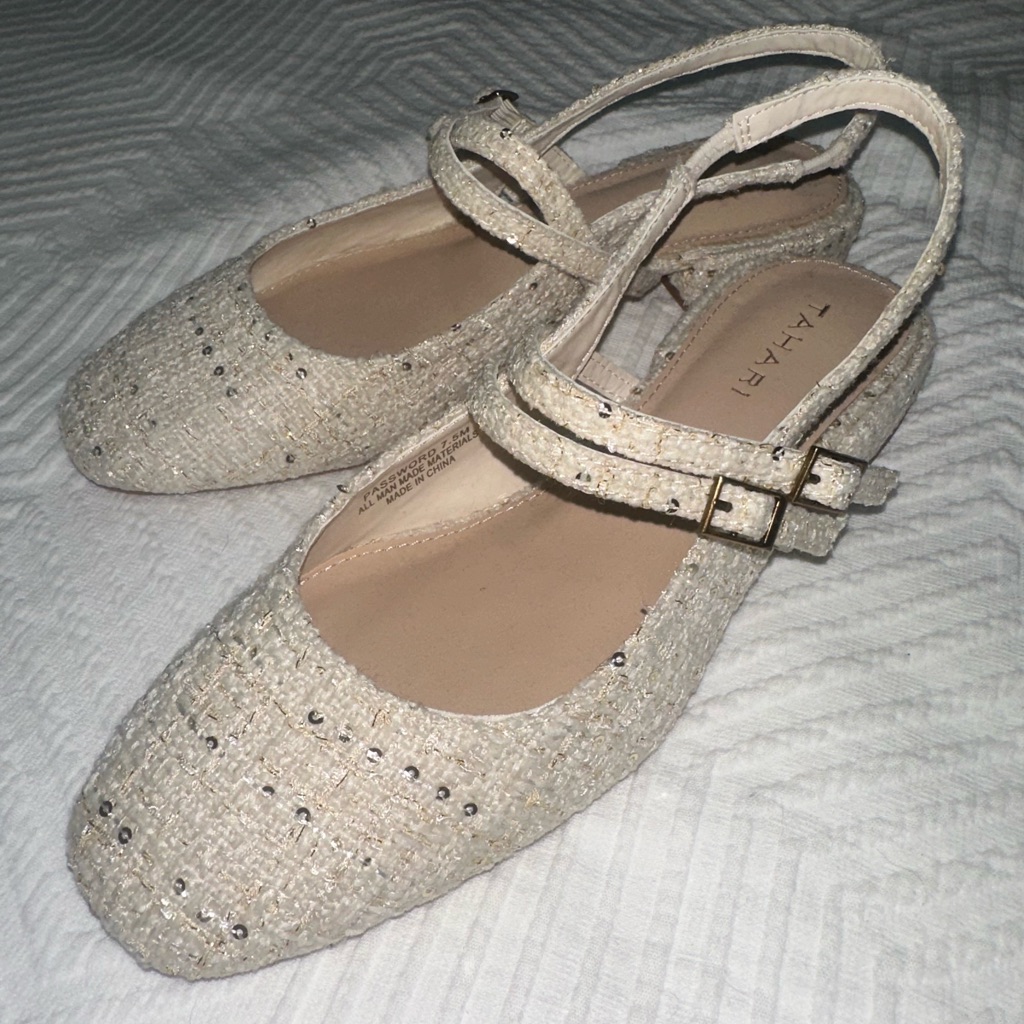 Tahari Cream Flats With Double Straps